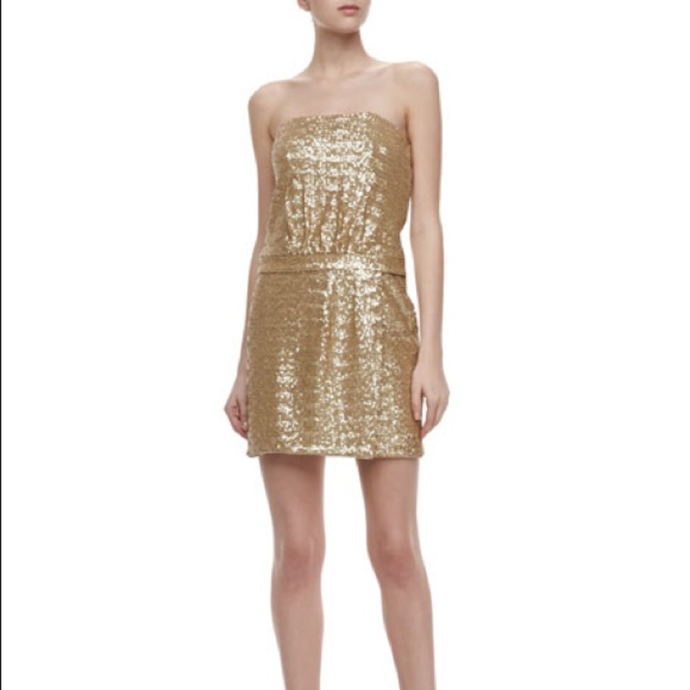 Gold Sequin Strapless Mini Dress, Size 12